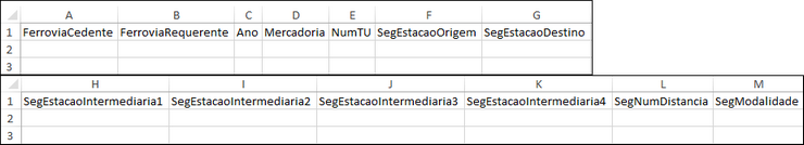 Formato do arquivo Excel para entrada de dados de utilização da malha pelas requerentes